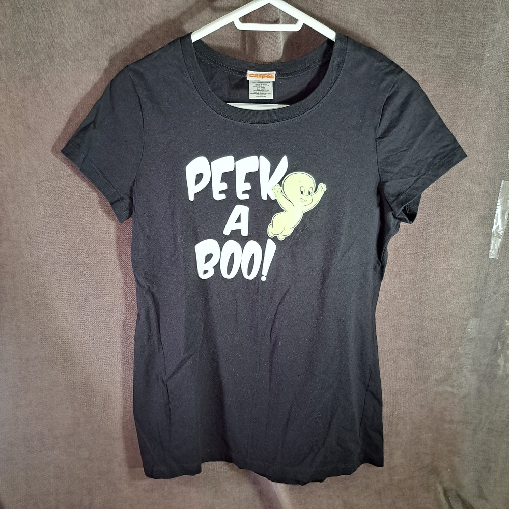 Casper The Friendly Ghost Peek A Boo! Glow In The Dark Black Graphic Tee VG- L